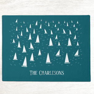 Paillasson Bateau de voile personnalisé couleur vert sarcelle
