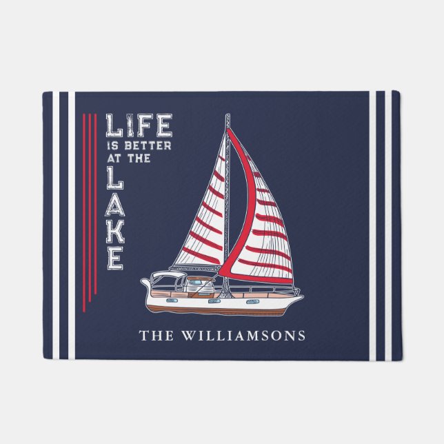 Paillasson Bateau nautique Marine La vie bleue est meilleure  (Devant)