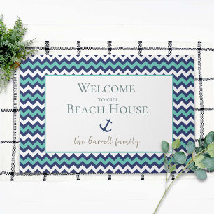 Paillasson Beach House Ancre nautique Blue Aqua Welcome