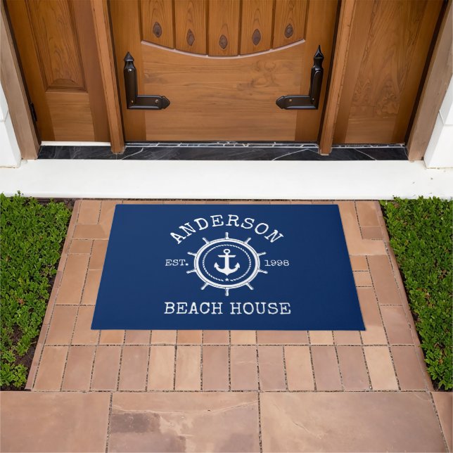 Paillasson Beach House Ancre nautique corde Helm Marine Blue (De plein air)
