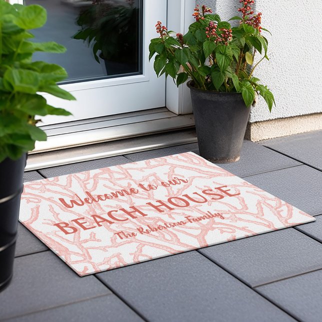 Paillasson Beach House Ocean Coral Branches Côtier (Créateur téléchargé)