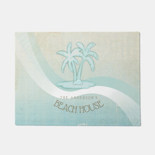 Paillasson Beach House Palm Trees Aqua ID623 (Devant)