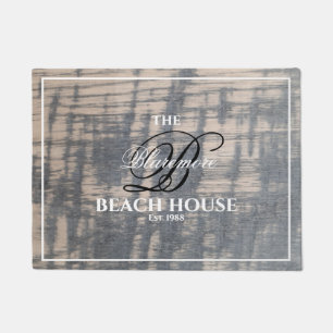 Paillasson Beach House Rustic Wood Effet Script de nom blanc