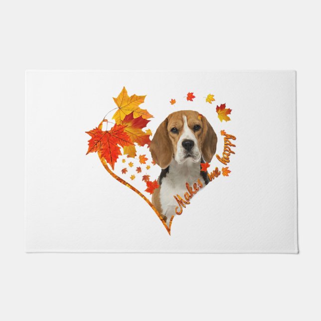 Paillasson beagle me rend heureux tomber coeur feuilles (Devant)