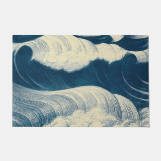 Paillasson Beau Japonais Vague Art Vintage, Bleu