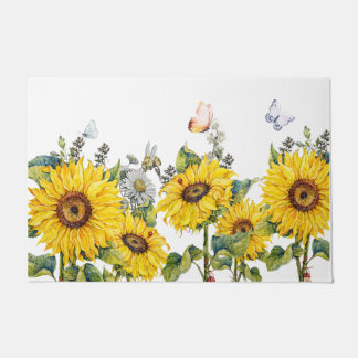 Paillasson Beau Jardin De Tournesol Blanc Et Papillon