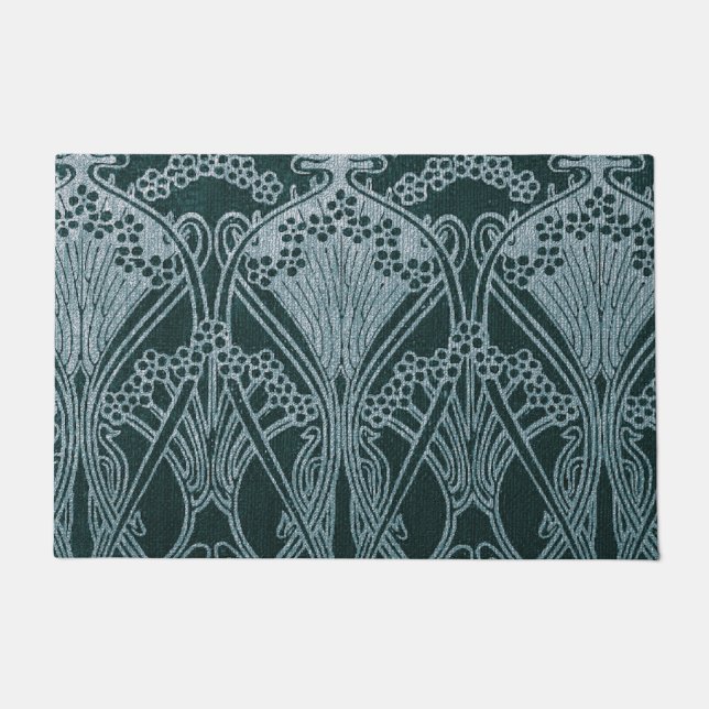 Paillasson Beau, turquoise argent, motif de nouveau d'art, (Devant)
