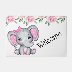 Paillasson Bébé rose mignon éléphant et frontière Rose