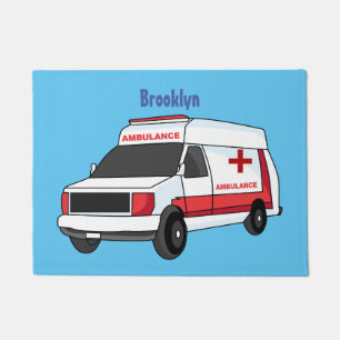 Paillasson Belle ambulance rouge caricature van