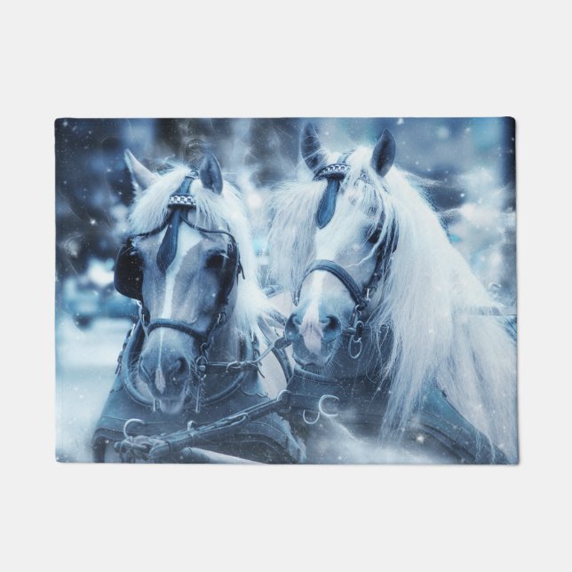 Paillasson Belle équipe Cheval Hiver Conduite photo (Devant)