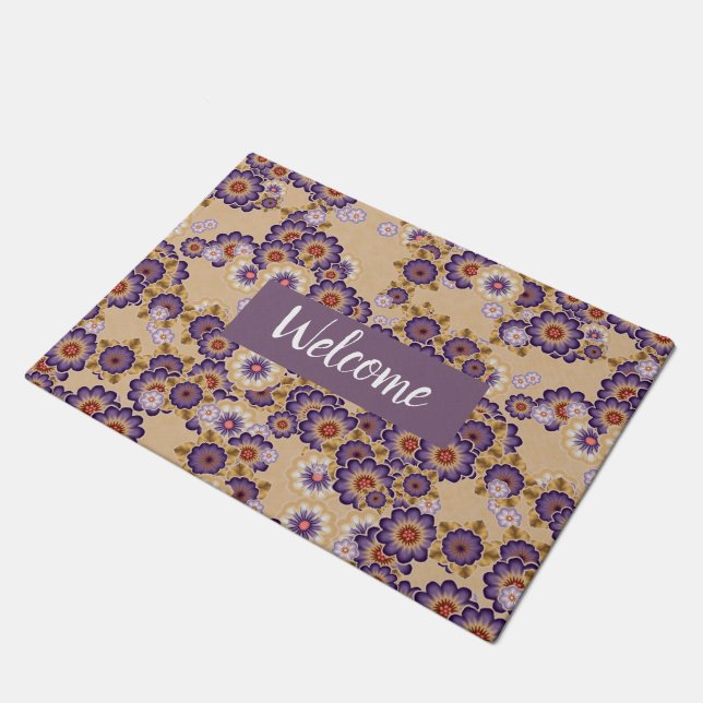 Paillasson Belle Graphique Floral Violet et Jaune (Incliné)