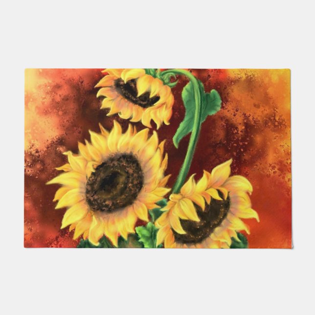 Paillasson Belle Porte de Trois Tournesols - Peinture (Devant)