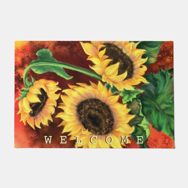 Paillasson Belle Trois Tournesols - Bienvenue (Devant)