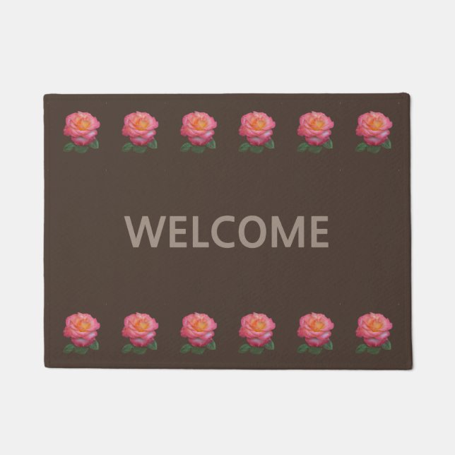 Paillasson Belles roses roses roses sur mat de bienvenue Brow (Devant)