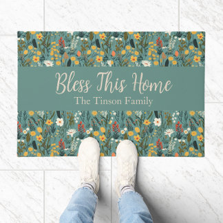 Paillasson "Bénissez cette maison" Floral Personnalisable Por