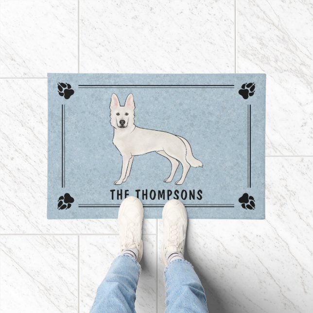 Paillasson Berger blanc blanc blanc GSD Cartoon Chien bleu (Intérieur)
