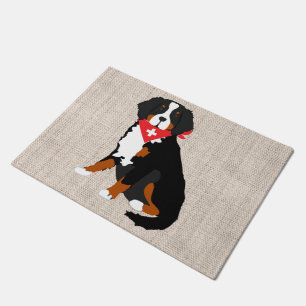 Paillasson Bernese Mountain Dog Croix suisse Tan Burlap