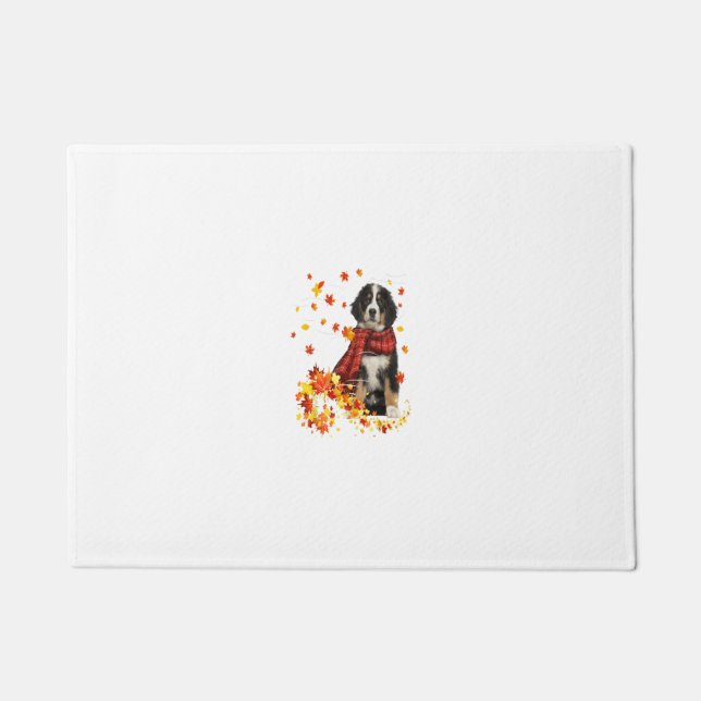 Paillasson Bernese Mountain Fall Red Scarf Autumn Leaf Cadeau (Devant)