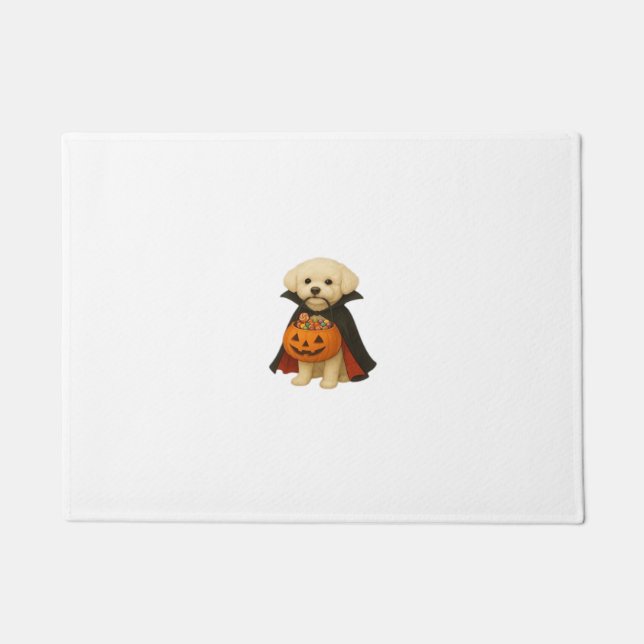 Paillasson Bichon Frisé Halloween Vampire Pup avec Citrouille (Devant)