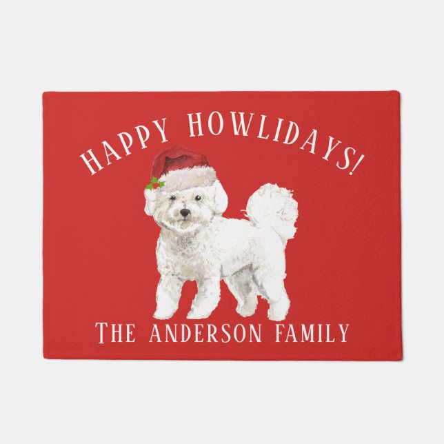 Paillasson Bichon Frise Joyeux Howlidays Noël (Devant)