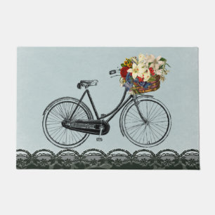 Paillasson bicyclette bienvenue de vélo de fleur de vert de