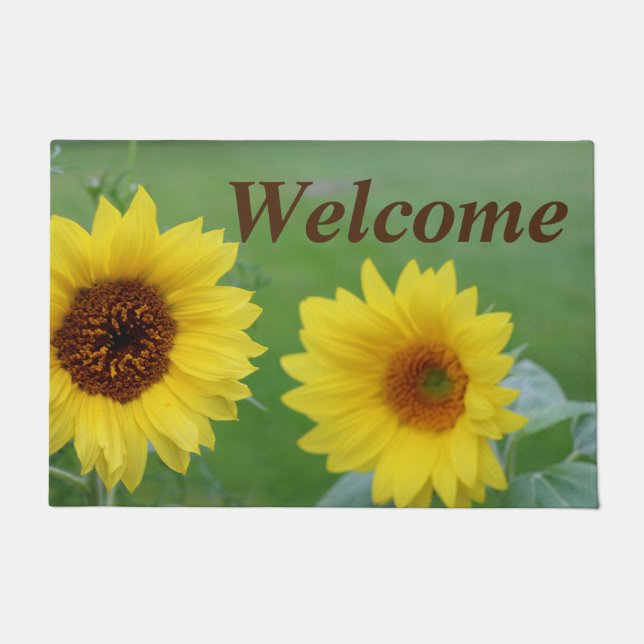 Paillasson Bienvenue 18" x 24" Porte Mat/Fleurs Solaires (Devant)