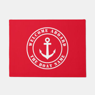 Paillasson Bienvenue à bord du bateau nom nautique ancre logo