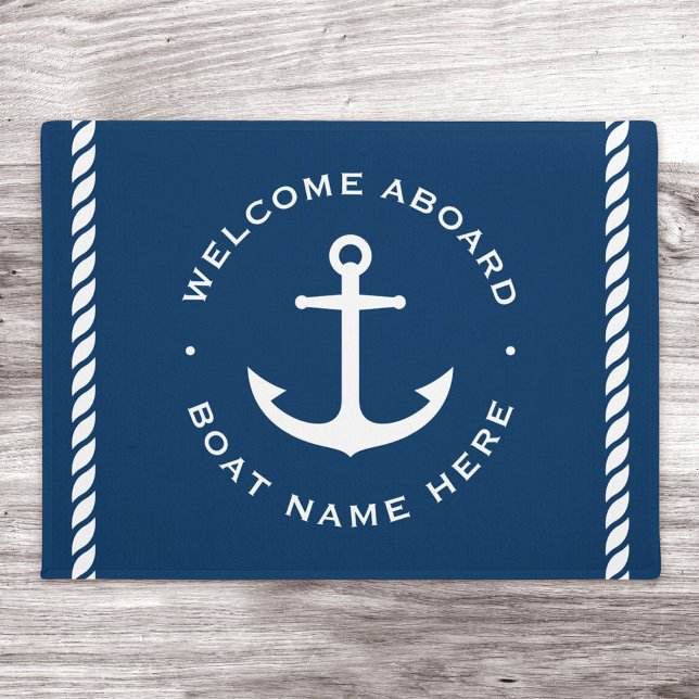 Paillasson Bienvenue à bord du bateau personnalisé ancre bleu (Créateur téléchargé)