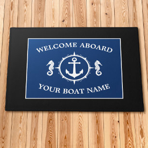 Paillasson Bienvenue à bord Nom du bateau Ancre Seahorse Navy