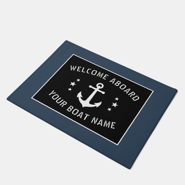 Paillasson Bienvenue à bord Nom du bateau Étoiles d'Ancres Vi (Incliné)