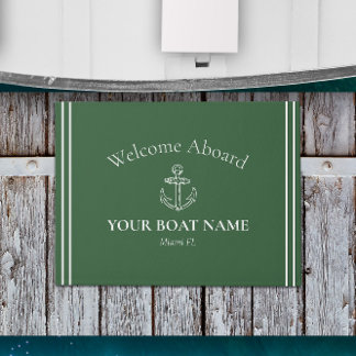Paillasson Bienvenue à bord Nom du bateau Hunter Green ⚓ naut