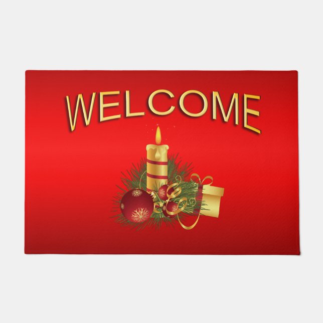 Paillasson Bienvenue à Noël rouge (Devant)