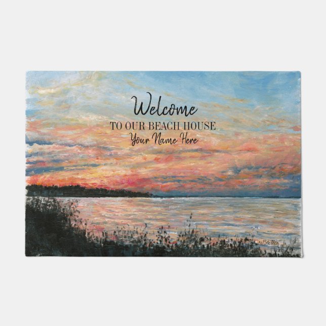 Paillasson Bienvenue À Notre Beach House Sunset Art (Devant)