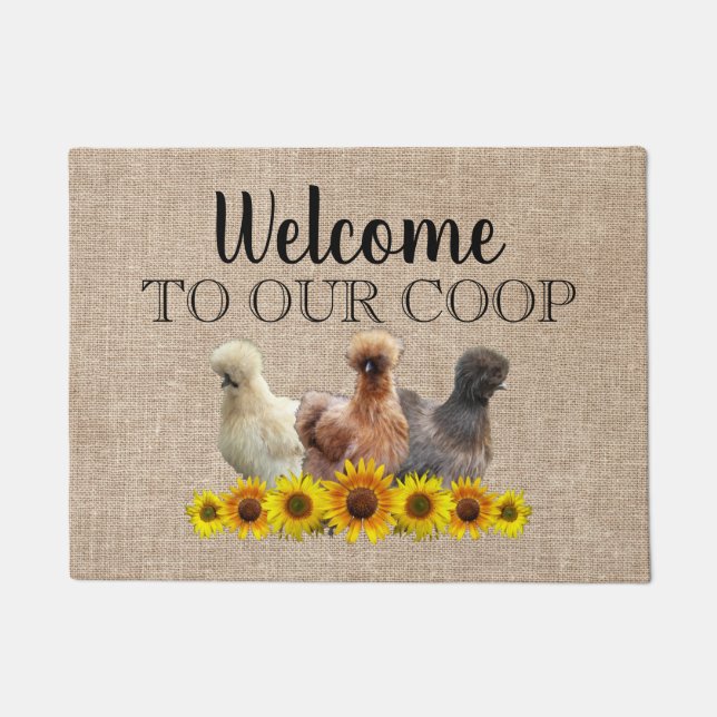 Paillasson Bienvenue À Notre Coop Silkie Bantam Sunflowers  (Devant)