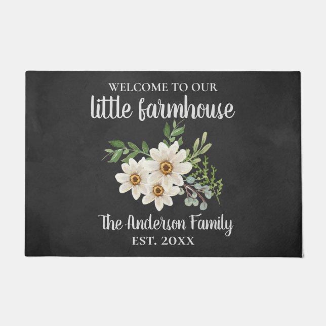 Paillasson Bienvenue à notre ferme Chalkboard Daisy Famille (Devant)