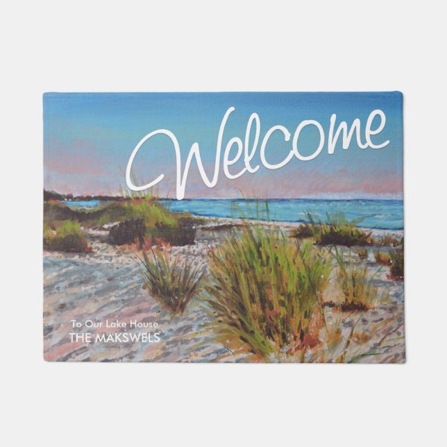 Paillasson Bienvenue À Notre Lake House Mat Avec Beach Sunset (Devant)