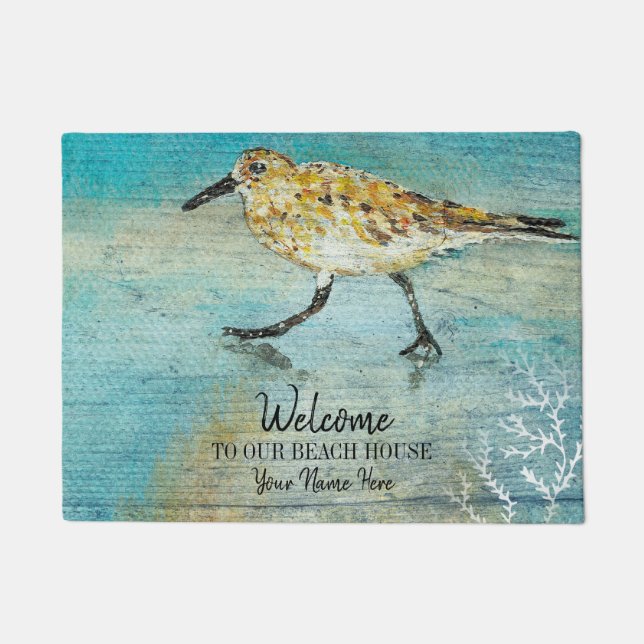 Paillasson Bienvenue À Notre Maison De Plage Patiné Sandpiper (Devant)