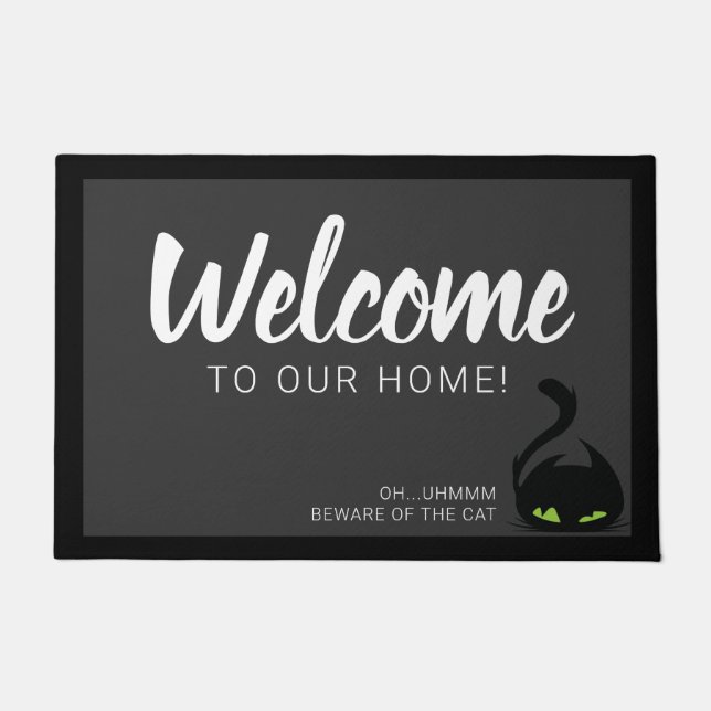 Paillasson Bienvenue à notre Maison - Méfiez-vous du chat (Devant)