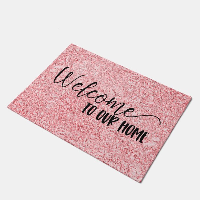 Paillasson Bienvenue À Notre Maison | Rose Rose (Incliné)