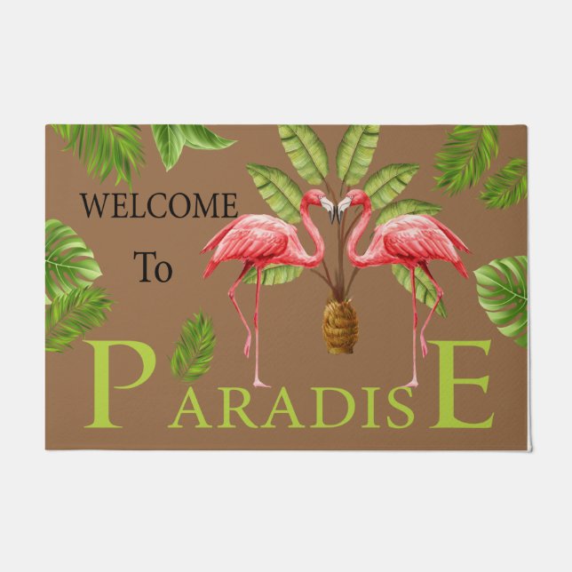 Paillasson Bienvenue À Paradise Doormat, Couple Flamant rose  (Devant)