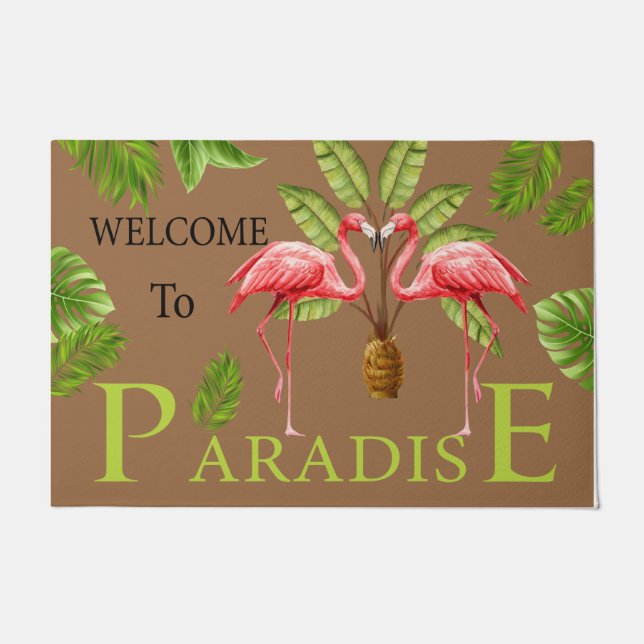 Paillasson Bienvenue À Paradise Flamant rose Doormat, Mignonn (Devant)