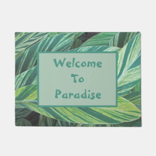 Paillasson Bienvenue à Paradise Island Green Tropical Feuille