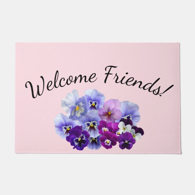Paillasson Bienvenue Amis Pansy Floral Door Mat (Devant)