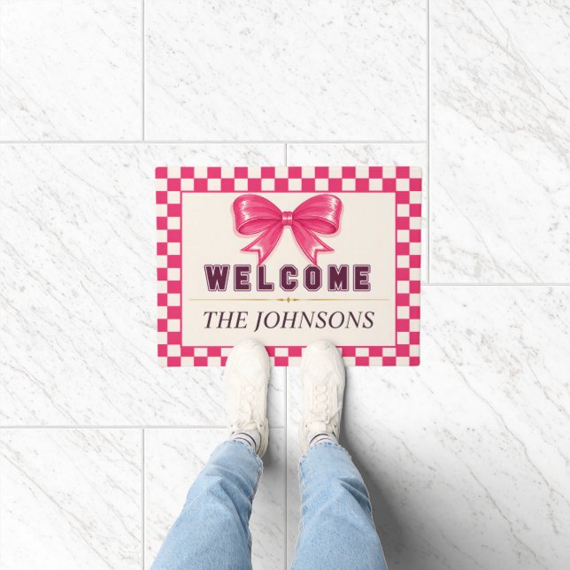 Paillasson Bienvenue Arc-en-ciel Rose Prépa Damier (Intérieur)