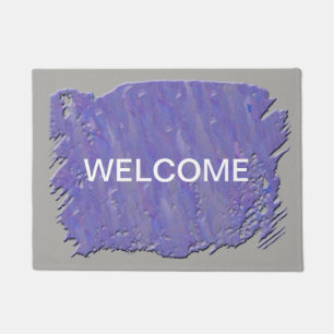 Paillasson Bienvenue artistique violet et gris pour les invit