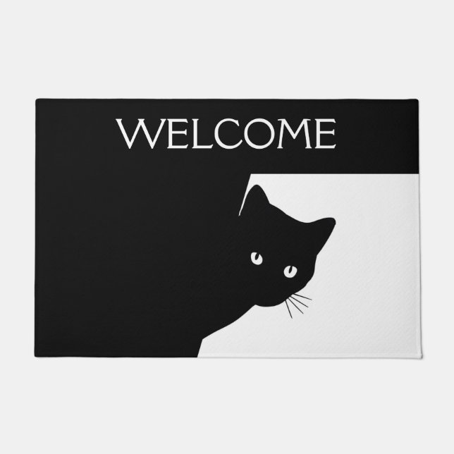 Paillasson Bienvenue au chat noir Sly (Devant)