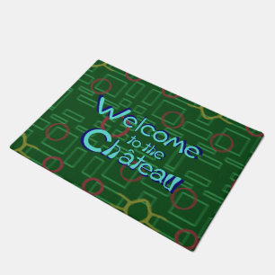 Paillasson Bienvenue au Chateau Blue Letters Green Door Mat