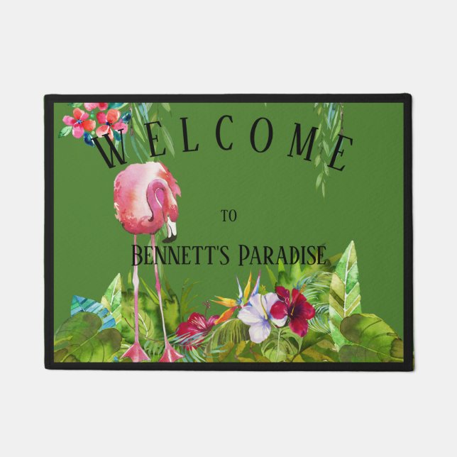 Paillasson Bienvenue Au Flamant rose Paradise (Devant)
