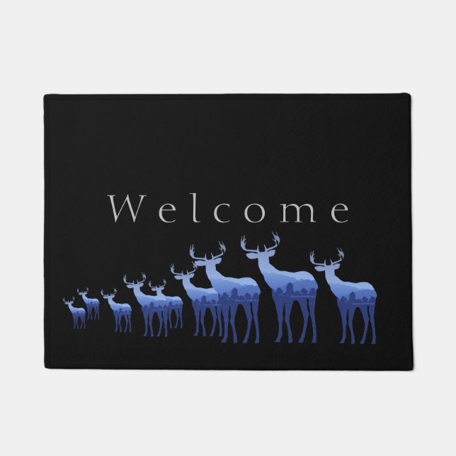 Paillasson Bienvenue aux cerfs et aux élans bleu mat (Devant)