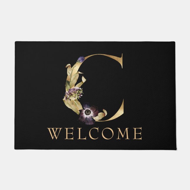 Paillasson BIENVENUE Black and Gold Fall Monogram C Doormat (Devant)